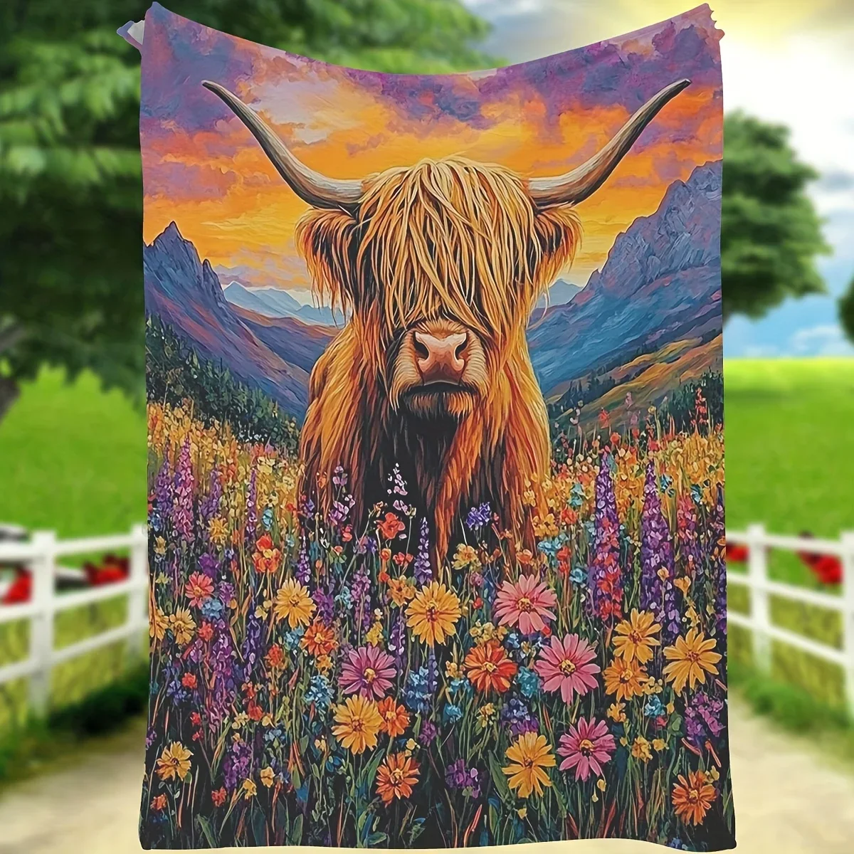 

Highland Cow Floral Blanket Soft Cozy Throw with Vibrant Mountain Design Perfect Gift for Animal and Nature Lovers