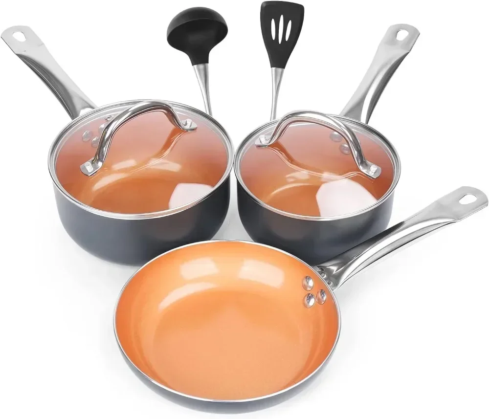 

For Pots and Pans Set Ultra Nonstick, Pre-assembled 7 Piece Ceramic Cookware Sets, Non Toxic Pots and Pans, Stay Cool Handle