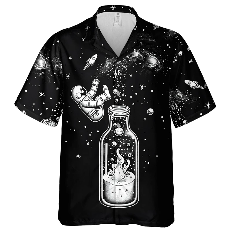 Kawaii Astronaut 3D Printed Shirts For Men Clothes Hawaii Female Beach Shirt Funny Cosmonaut Short Sleeve Boy Blouses Lapel Tops