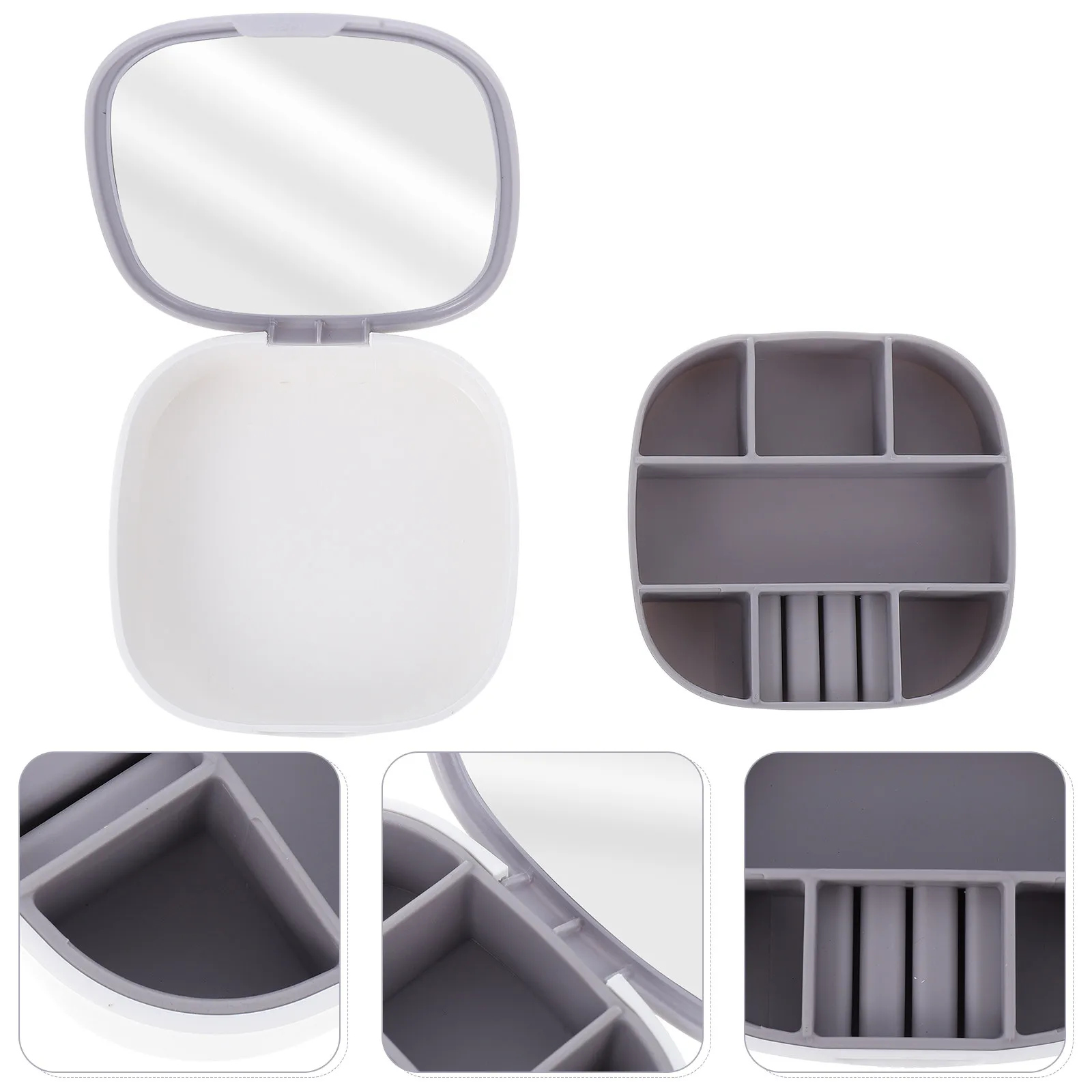 

Portable Jewelry Box Mini Storage Holder with Mirror Earrings Necklace Organizer Multi-Grid Small Items Organizer Jewelry