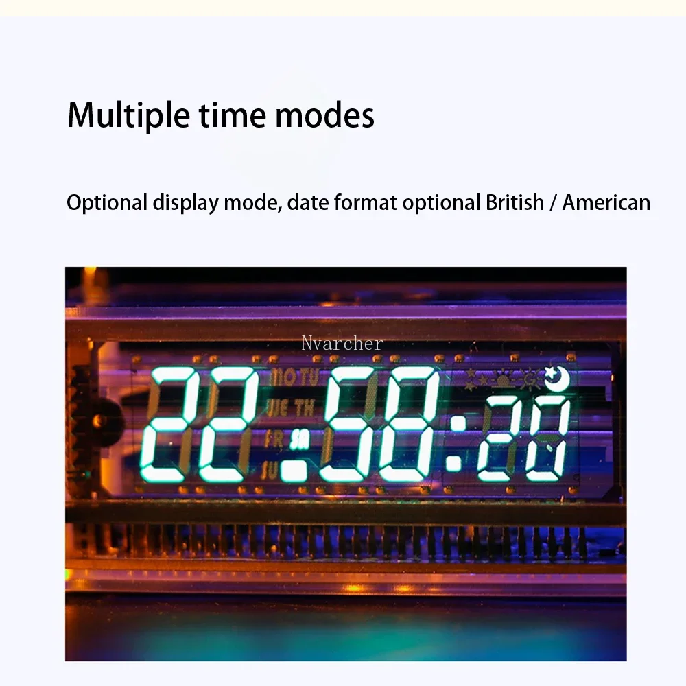 Nvarcher VFD Clock Transparent Screen Display Desktop Digital LED  Creative Home  Ambient Light