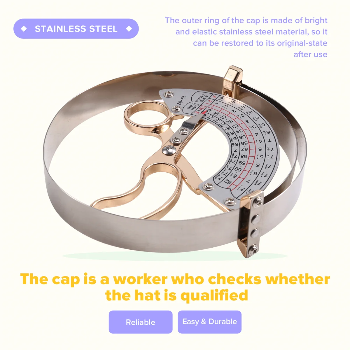 A79G 49-62cm Measuring Cap Size Professional Tool Measuring Cap Ruler Inner Diameter Ruler Square Position Ruler