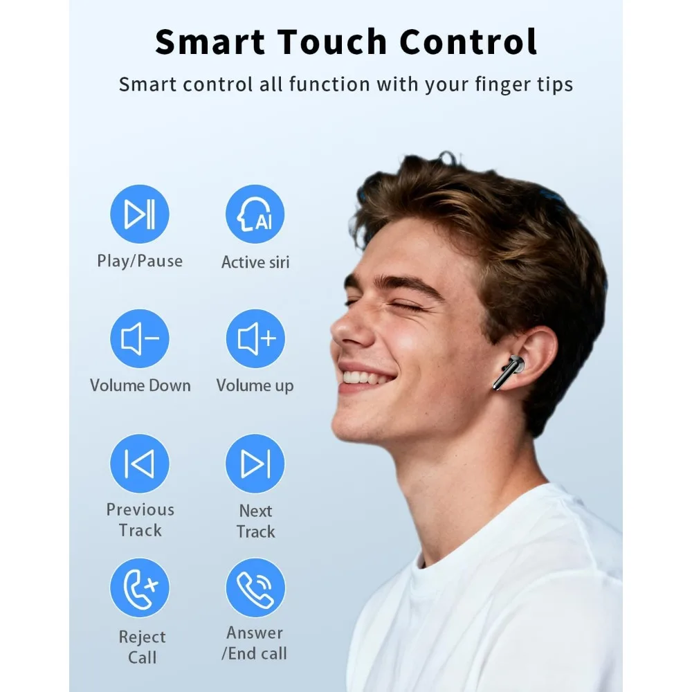 Bluetooth Earbuds with 50H Playtime, Deep Bass, Waterproof, In-Ear Mic for Phone and Tablet view 6