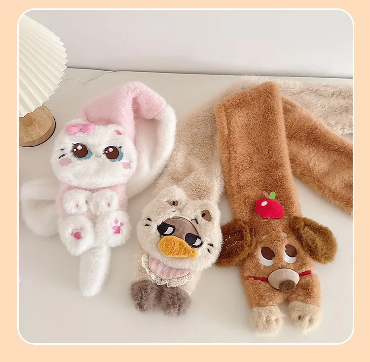 Apple Dachshund Plush Cross Scarf Women's Winter New Cute Student Scarf Thickened Warm High Value