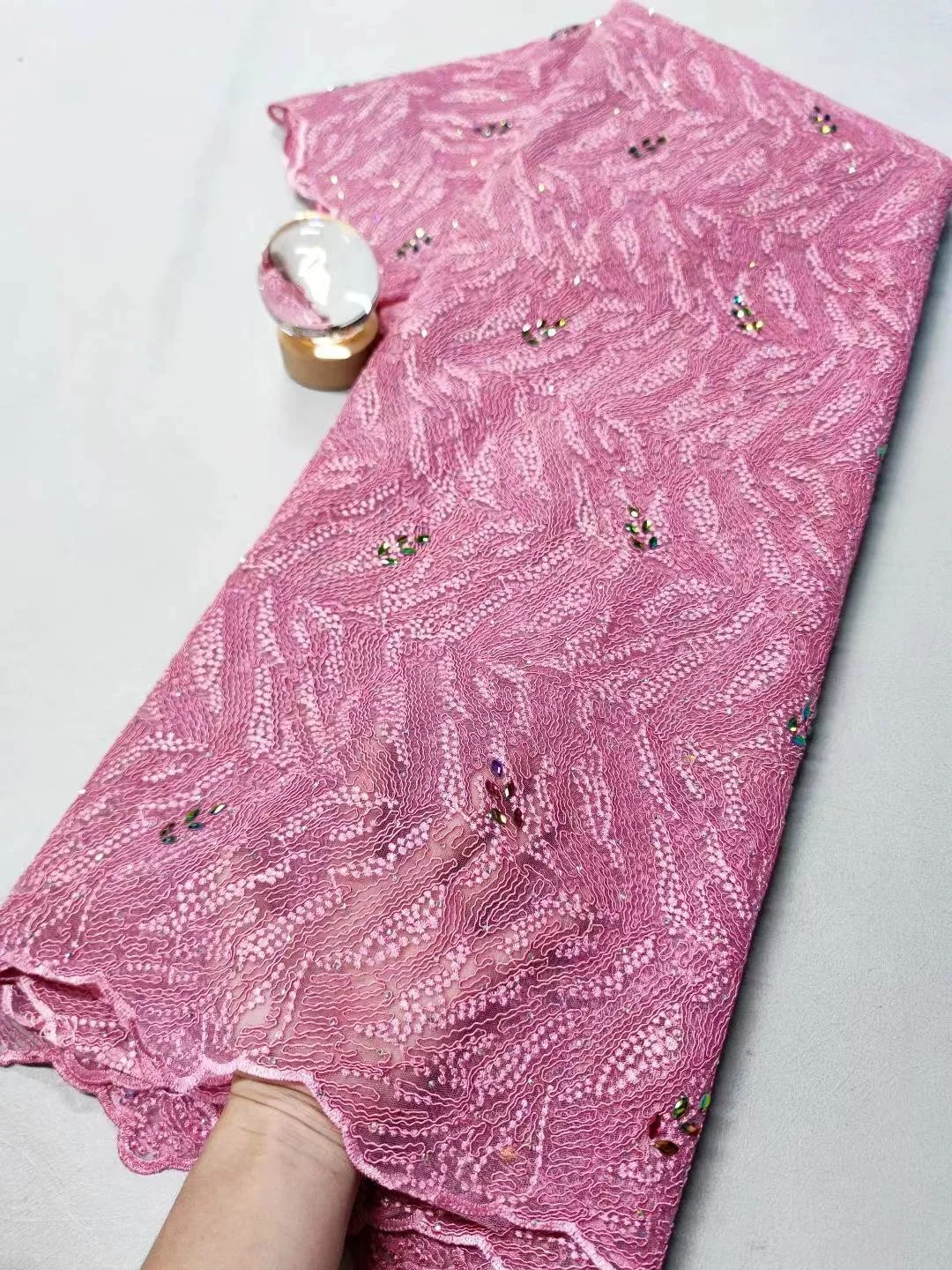 

Nigerian Sequins Tulle Lace Fabric High-Quality Embroidery African Net Cloth for Prom Dresses Beads 5 Yards 2025 XL120