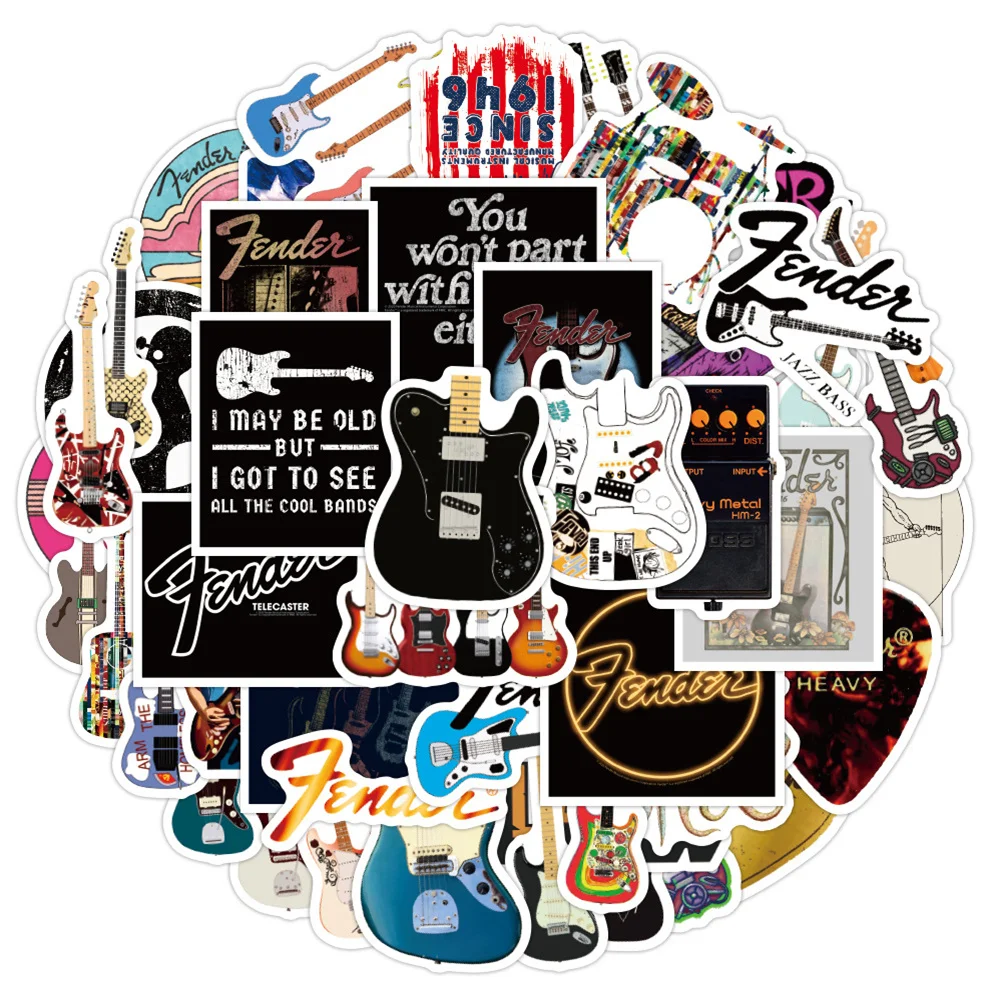 50PCS Cartoon Rock Instrument Personalized Graffiti Creative Sticker Toy Skateboard Mobile Phone Guitar Refrigerator Decoration