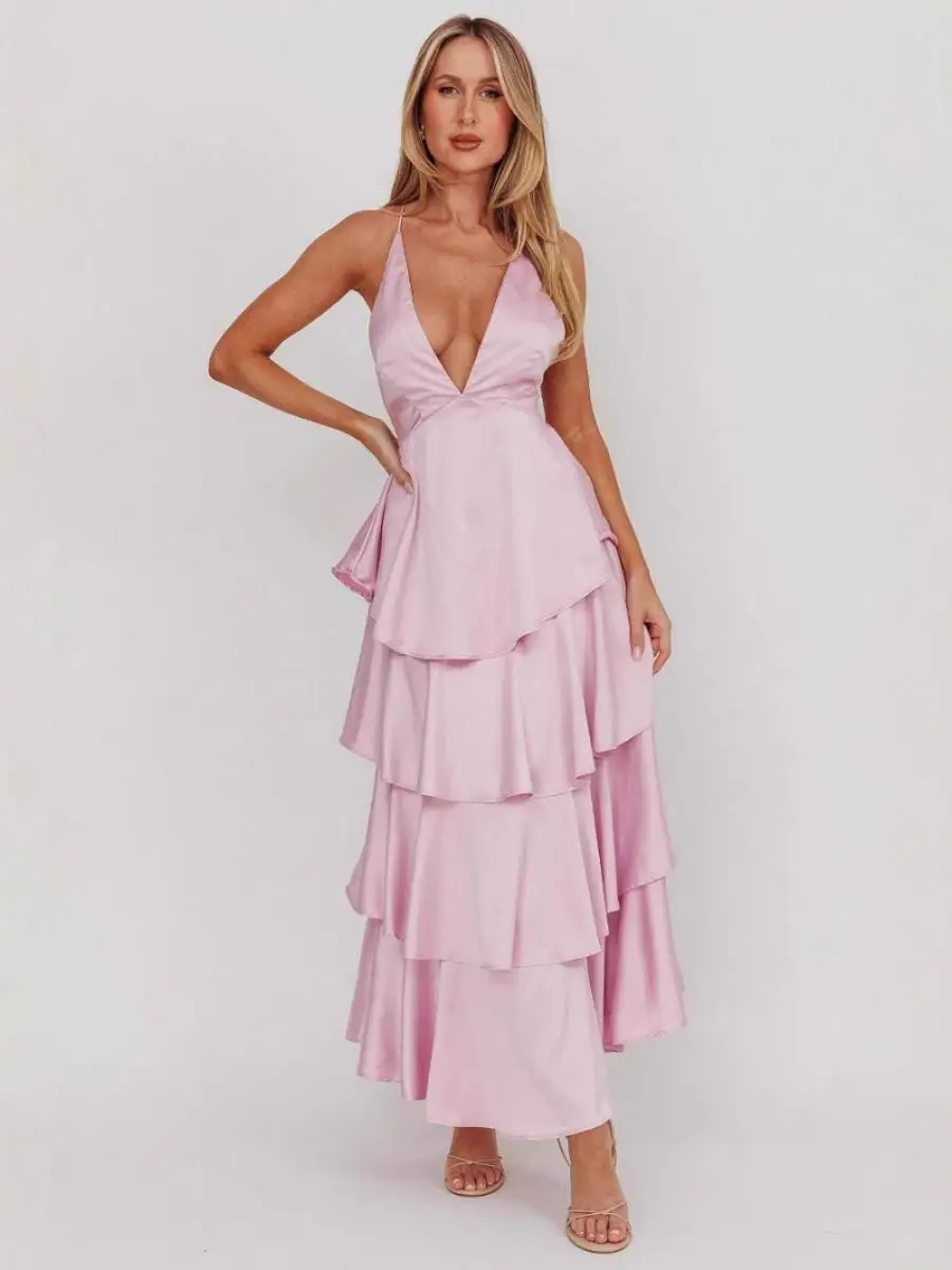 

Summer Pure Desire Cake Sle Women's Dr High Waist V-Ne Svel French Sle Polyester Fiber Gourmet Faion Trend