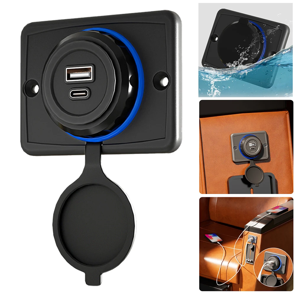 

USB+PD Car Charger Power Socket Panel Mount Fast Charging Adapter 3.1A USB+Type C, External Device Power Supply