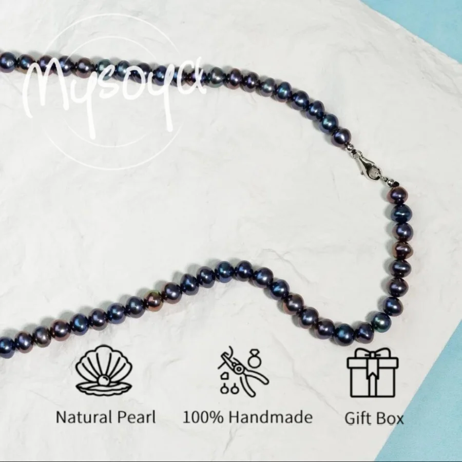 

MYSOYA 6-7mm Natural Black Freshwater Pearl Necklace For Women And Men With Gift Box Birthday Wedding Anniversary Jewelry Gift