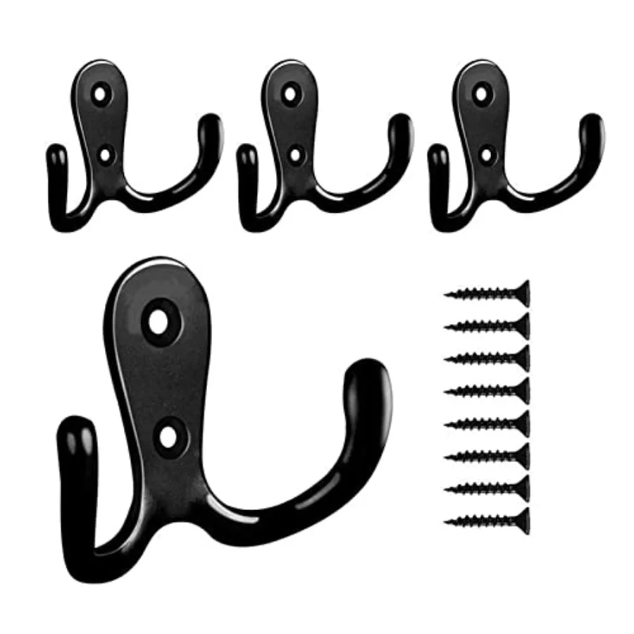 

4 Pcs Double Prong Robe Hooks, Dual Coat Hooks Wall Mounted Hanging Clothes for Bathroom Bedroom Door Wall Retro Metal Cloth Ha