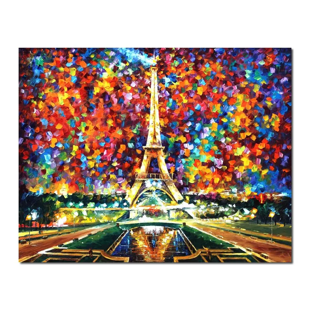 

Romantic Cityscape Contemporary Painting Eiffel Tower Handmade Canvas Art Modern Landscape Artwork Waiting Room Studio Decor