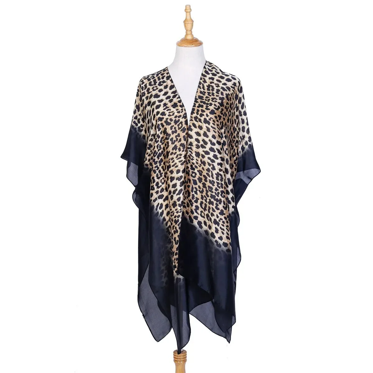 Neuheit Farbverlauf Leopardenmuster Imitieren Seide Bikini Cover Up Sonnenschutz Strickjacke Sommer Freizeit Strand Badeanzug Cape Schnell trocknend