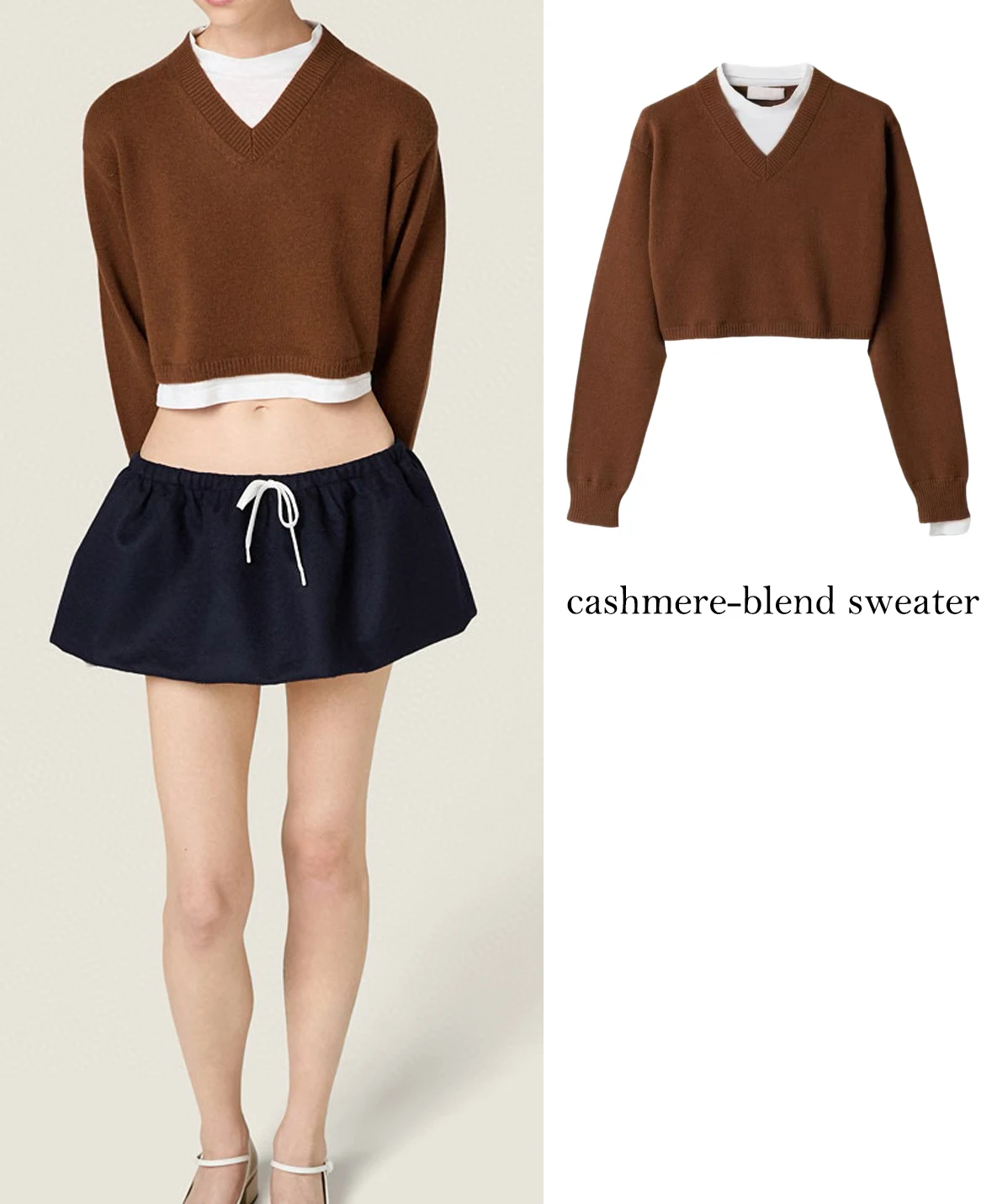 

FWRD Brown And White Spliced ​​Fake Two Piece Cropped Sweater Womens Casual Brown And White Stitching Cropped Sweater#FWRD0088