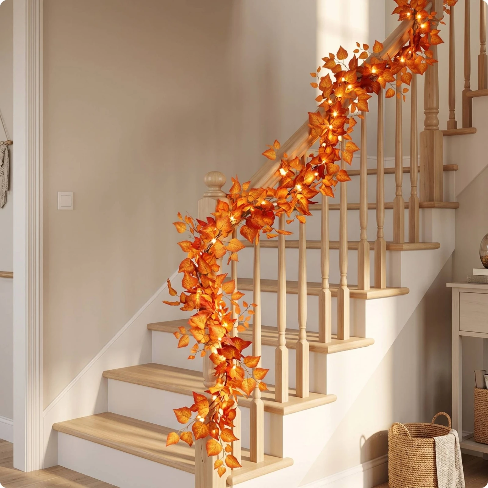 Fall Maple Leaf Garland Trailing Autumn Maple Leaf Garland Artificial Vine with Hanging Loop Dense Decorations Lifelike