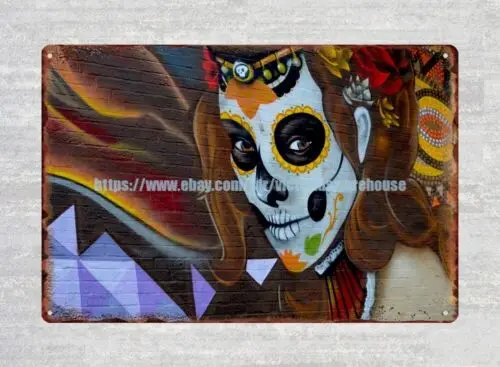 1p, сахарный череп день мертвых Dia de Los Muertos металлическая жестяная вывеска настенный декор