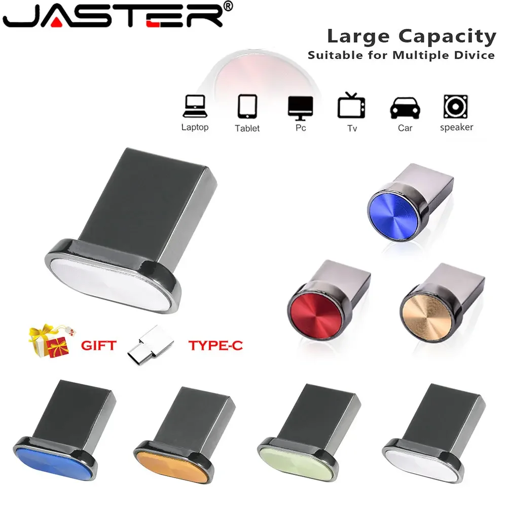 JASTER Mini bouton bleu multifonction nouveau métal USB 2.0 clé USB argent U disque 32GB 64GB clé mémoire affaires TYPE-C cadeau