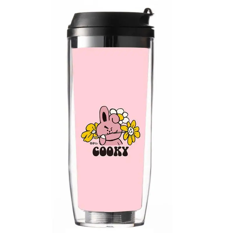 100-500 ml Anime Cartoon Bt21 Wasser Tasse Kreative Neue Doppel-Schicht Kunststoff Stroh Tasse Cartoon Nette Tumbler geschenk für Freunde