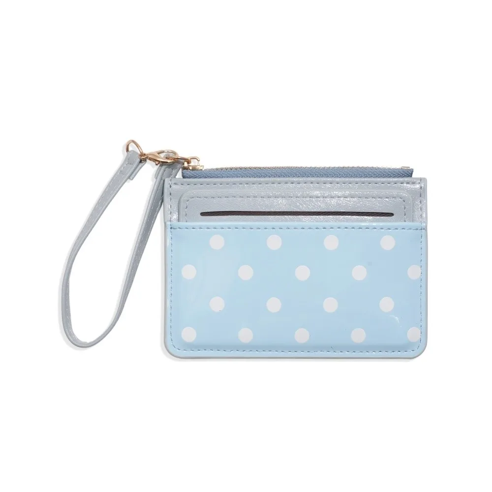 Ultra Light Polka Dot Card Holder Ultra Slim PU Leather Minimalist Coin Purse Multi Card Slots Zipper Women Mini Wallet Travel