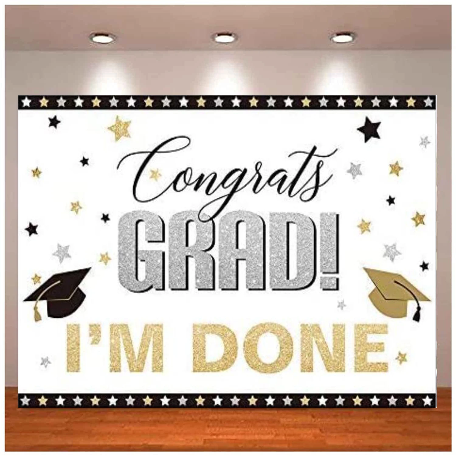 

Congratulate Graduation Backdrop Congrats Grad I am Done For College Prom Pictures Candy Table Dessert Party Decor Background