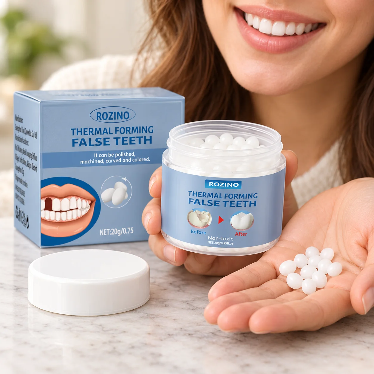 Tooth Shaping Beads 20g Temporary Filling Material With Heat Moldable White Solid Granules For Halloween Makeup And Dental Forms