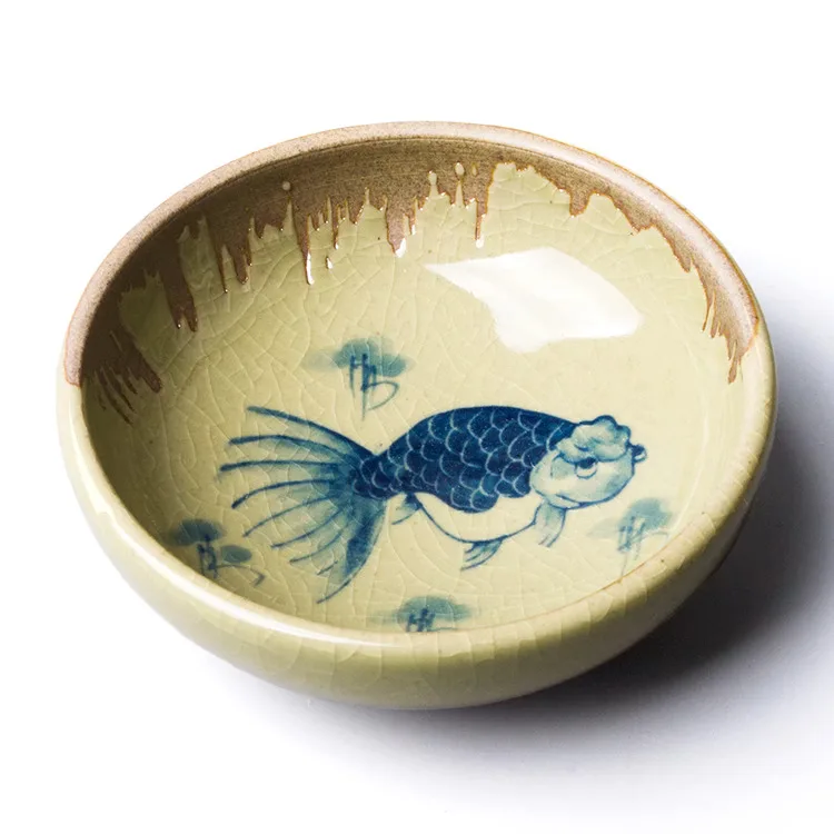 كوب سيراميك مرسومة يدويًا، طقم شاي بورسلين جينغدتشن باللونين الأزرق والأبيض، ماستر فيش كل عام