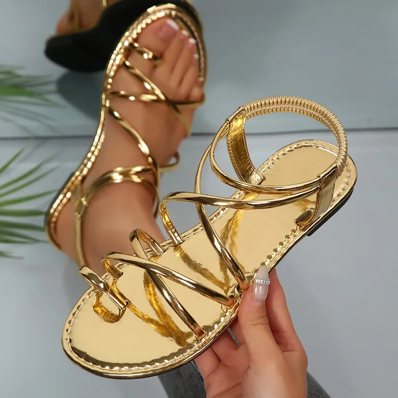 

Summer Fashion Women's Gold Narrow Strap Non-Slip Ankle Strap Sandals Brand Women's Flip-Flops Casual Non-Slip Beach Slippers