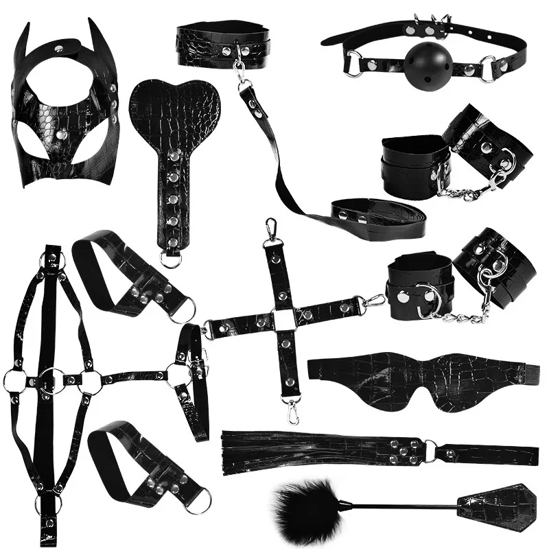 Neck and wrist restraint set for sexy women BDSM fetish adjustable restraint set for couples SM sex game tool set of 12 pieces