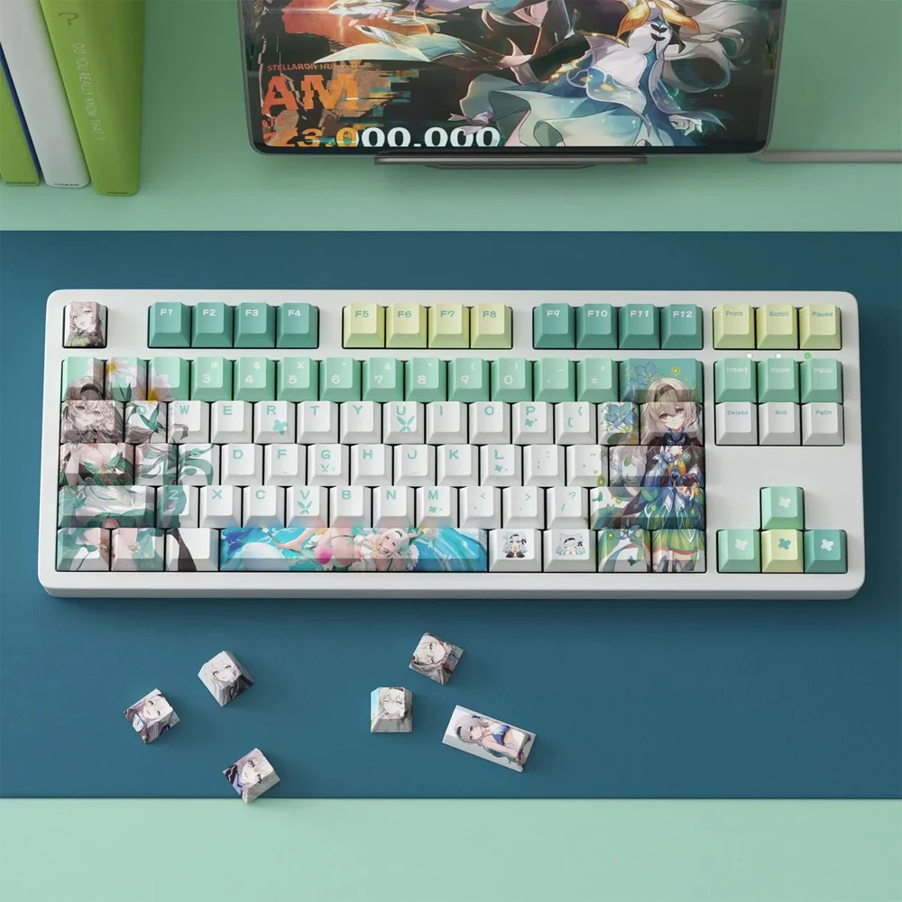 133 Keys Honkai Star Rail Firefly Keycaps PBT Dye-Sub Backlit Keycaps Anime Cartoon Key Caps for MX Switches Mechanical Keyboard