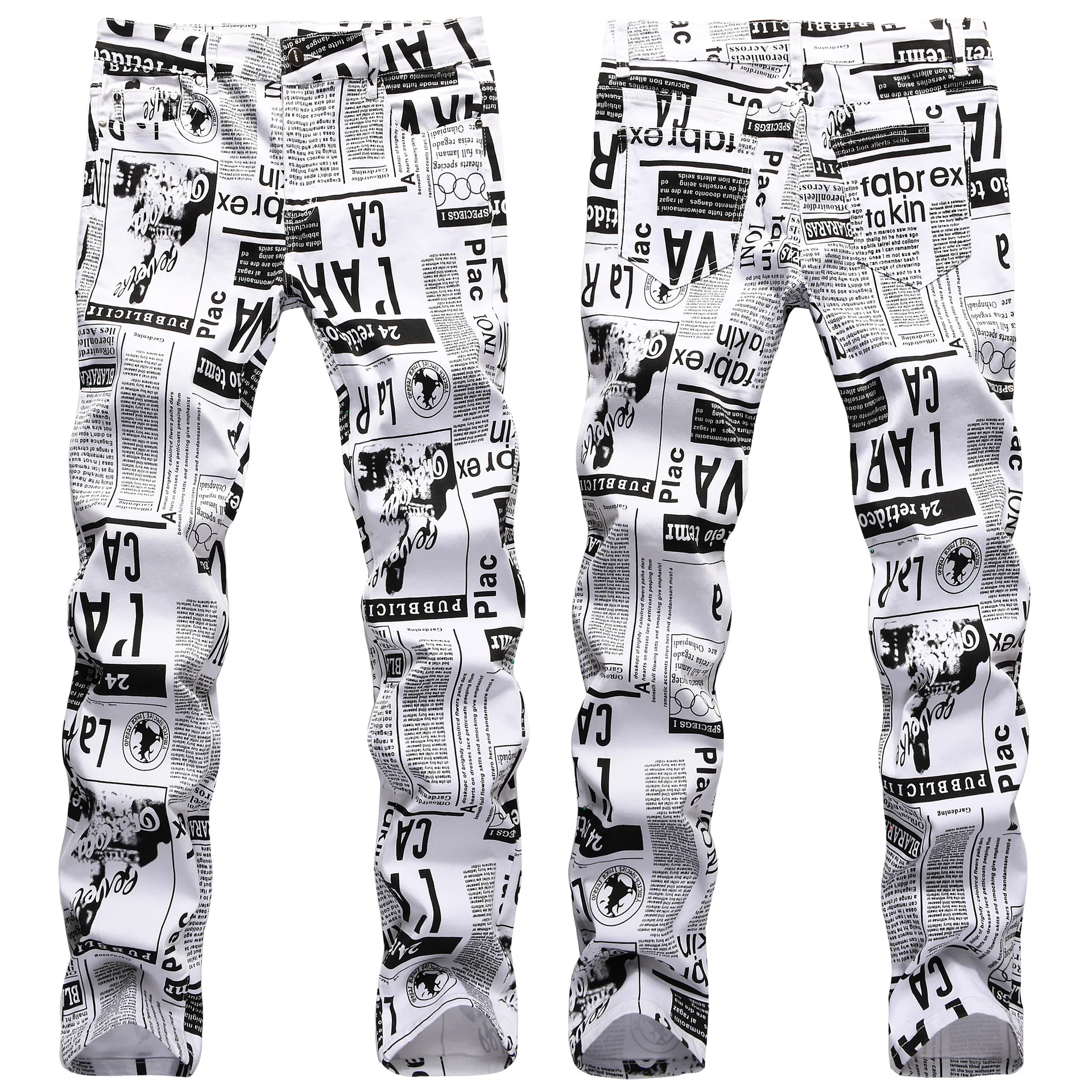 Trend nightclub explosive irregular personality print jeans men's painted casual fashion slim-fit fashionable pants