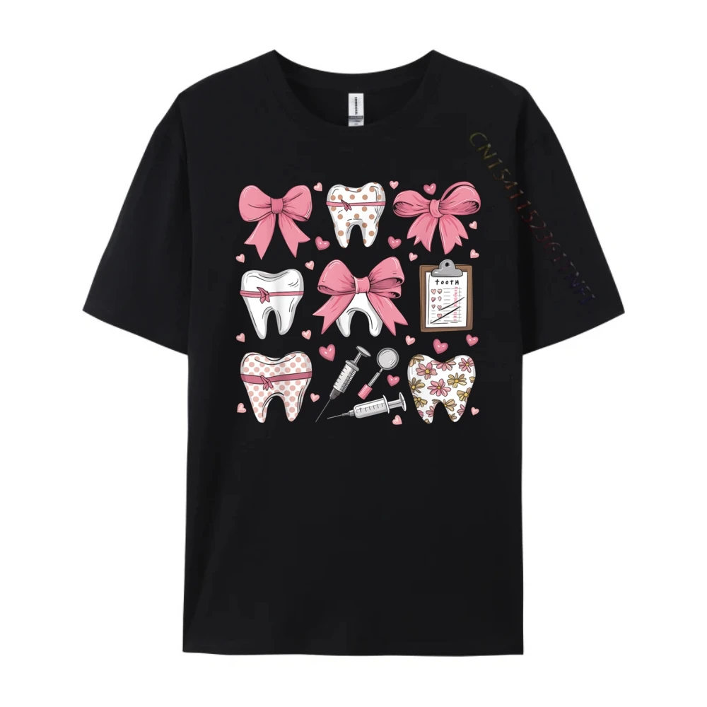 

Pink Coquette Bow Cute Teeth Dentist Squad Dental Assistant Graphic T Shirts Men Oversized Camiseta Luxury Designer Clothes
