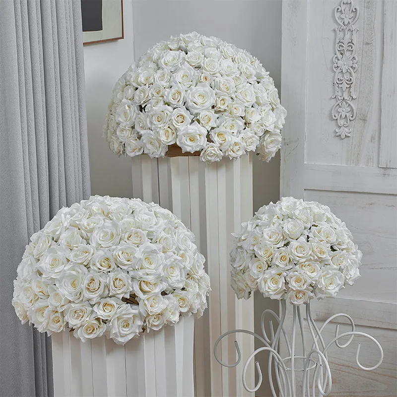 White Artificial Flower Roses  For Wedding Centerpiece  Party Supplies DIY Craft Flower 7 Color