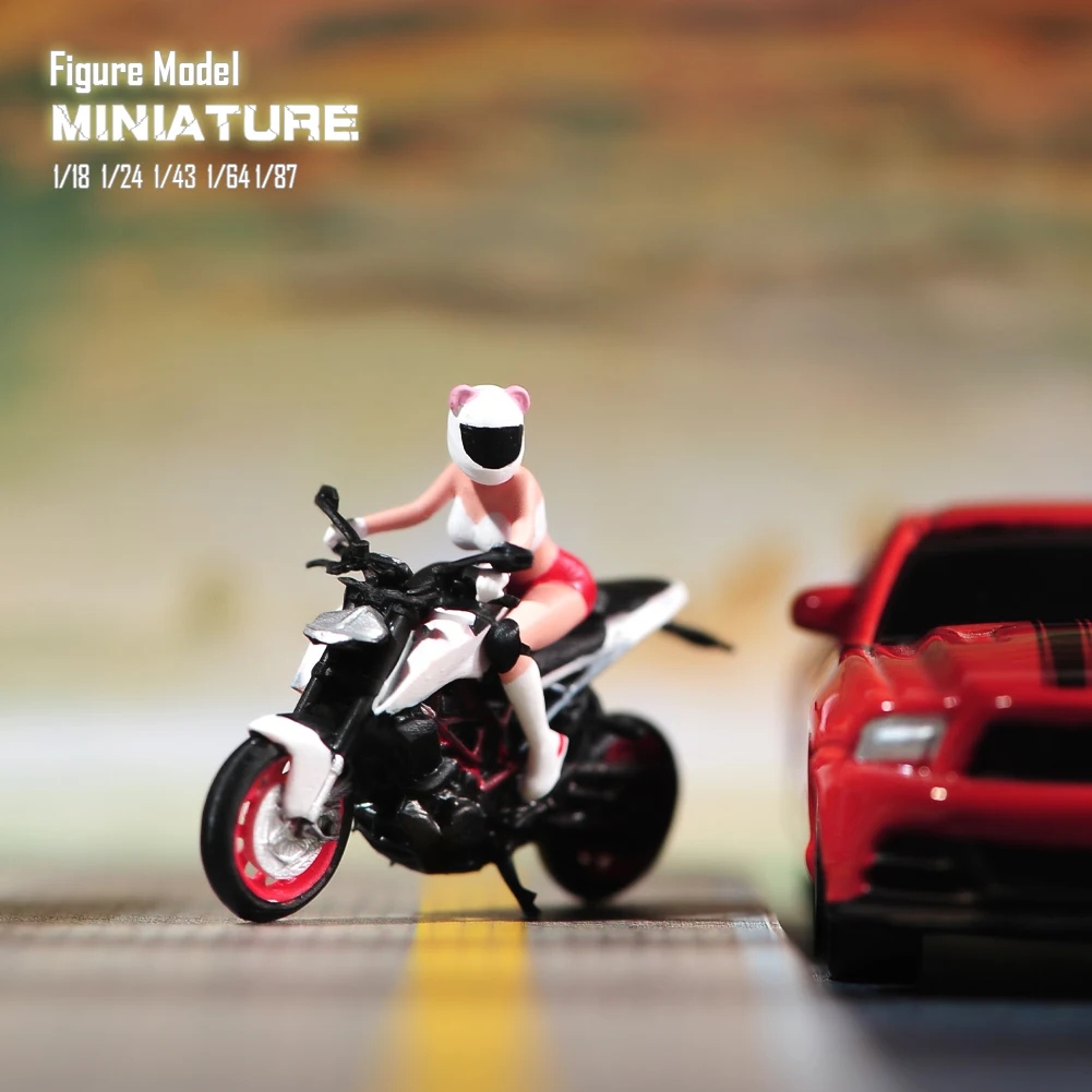 Painted Miniatures 1/87 1/64 1/43 1/24 1/18 Horsewoman and Motorcycle 3D Print Doll Diorama Scene Props Model For Cars Toys - Image 3