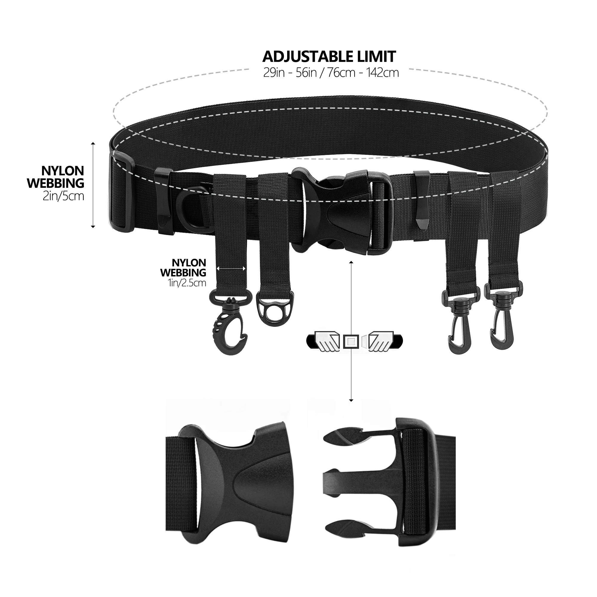 SAMSFX Fishing Wader Belt Wading Belts for Kayak Fishing Accessories Fighting Belt Wader Straps D ring and Hook Fits Waist Belts