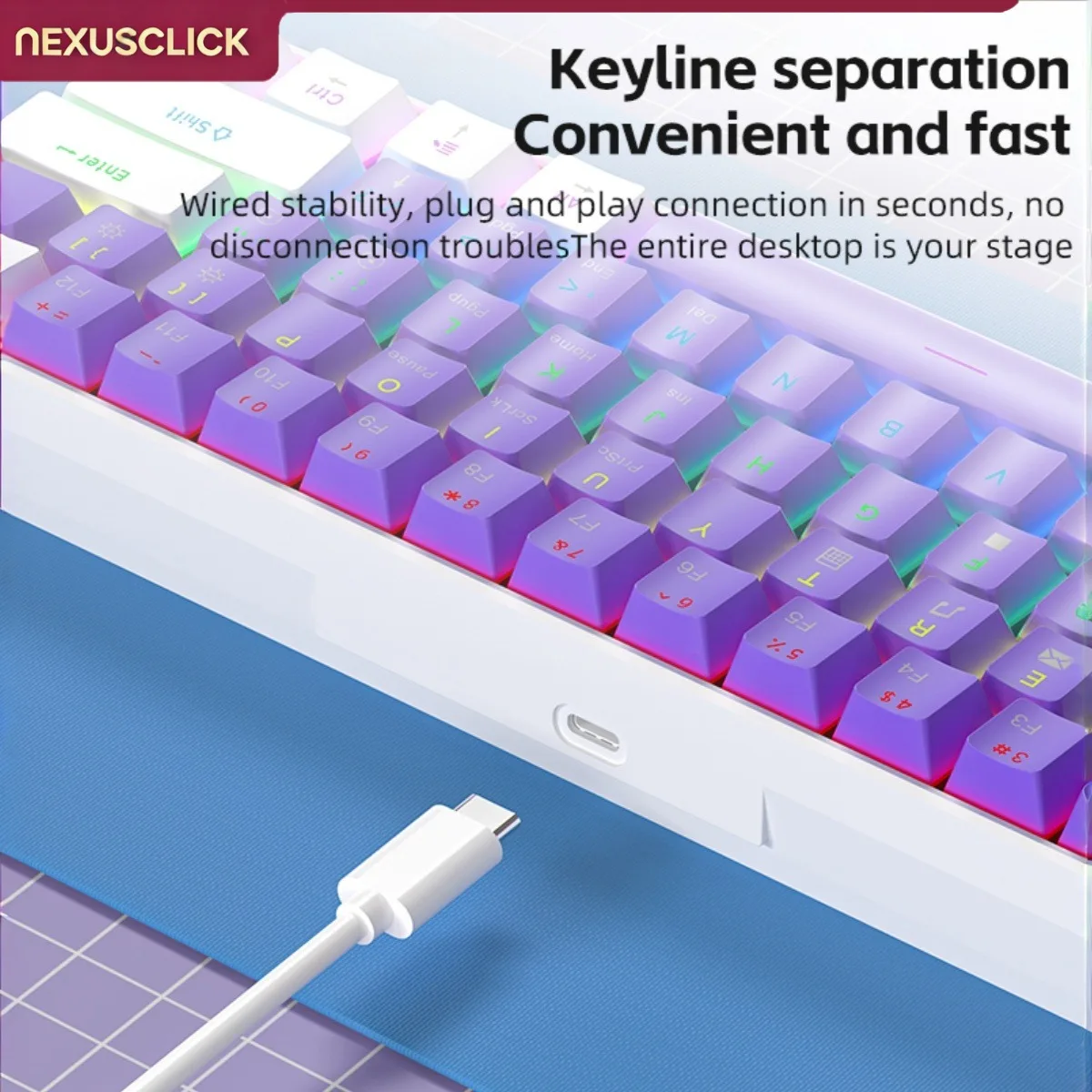 NexusClick 61 Keys Mechanical Gaming Keyboard Wired Type‑C Detachable RGB ABS Keycaps Portable Mini E‑sports Keyboard For Office image 5