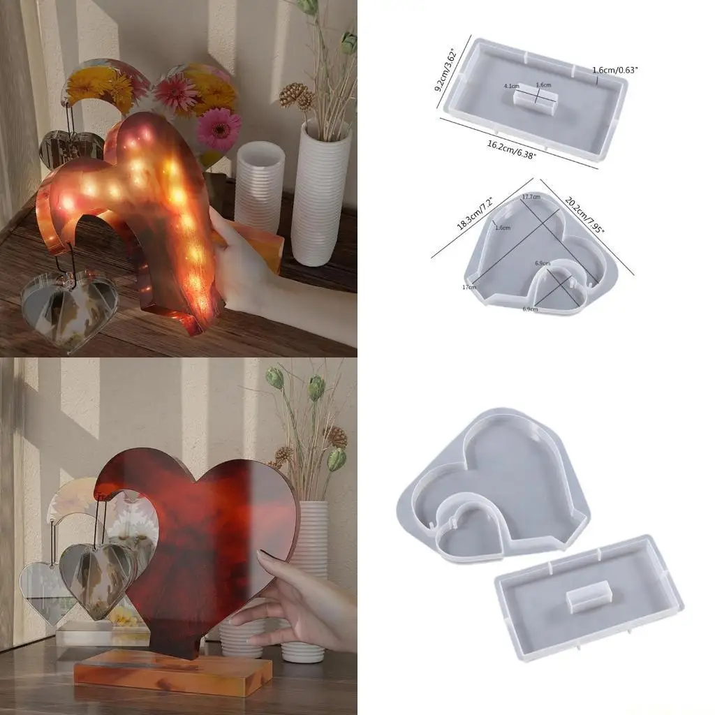 

D46E Love Splicing Photo Frame Ornaments Molds with Base Bracket for Home Decoration