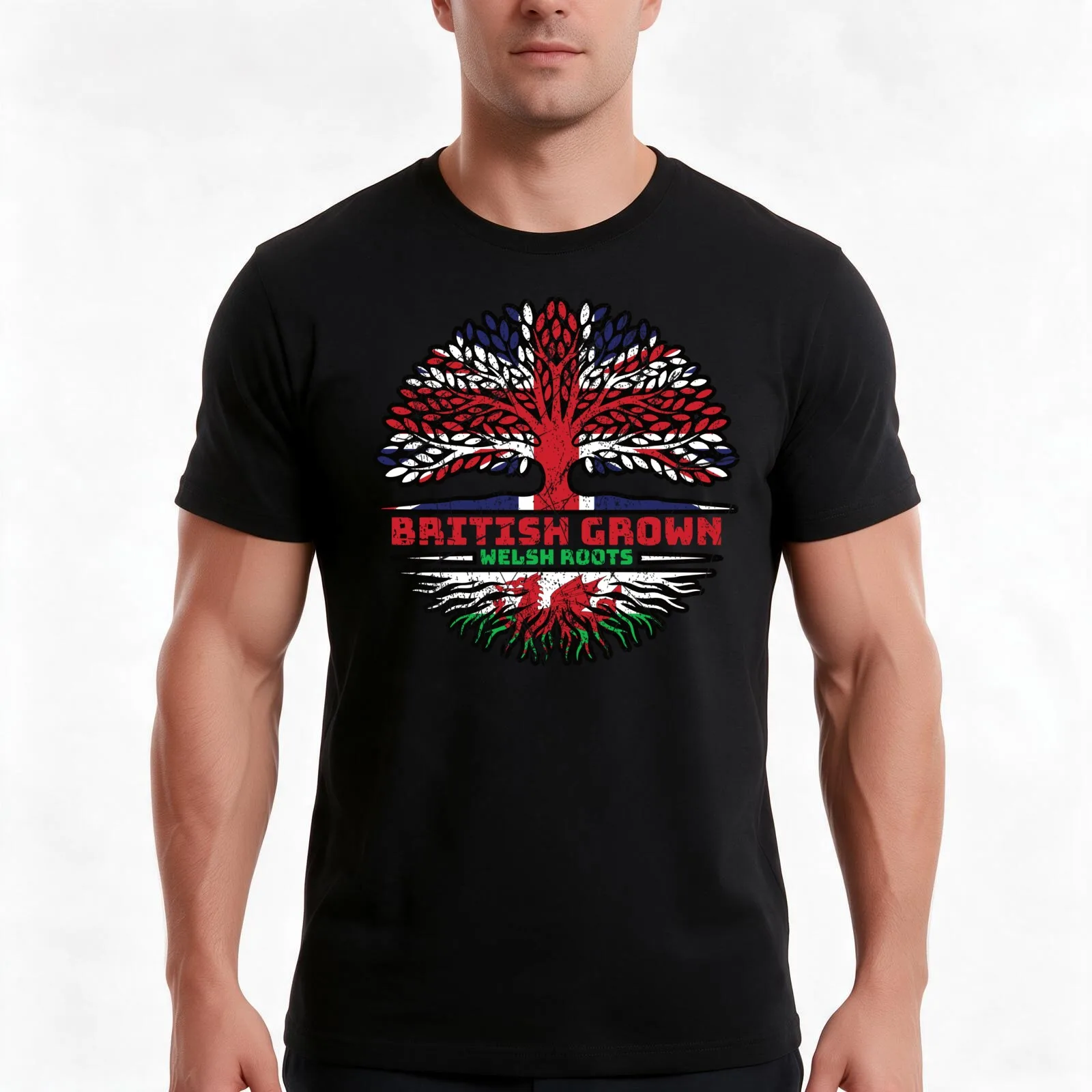 Wales Welsh Uk United Kingdom British Tree Roots Flag T-Shirt, Summer Casual Cotton Tee, Oversized Streetwear Tops, 100% Cotton