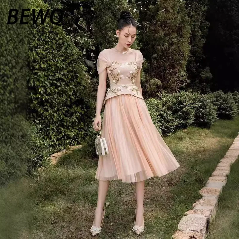 

BEWQ модное женское платье из 2 предметов с квадратным воротником и вышивкой, марлевое лоскутное вечернее платье с высокой талией, новинка осени 2023 г.