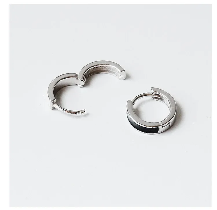 925 Sterling Silver Earrings Women Fashion Personality Couple  Black White Contracted Geometric Earrings