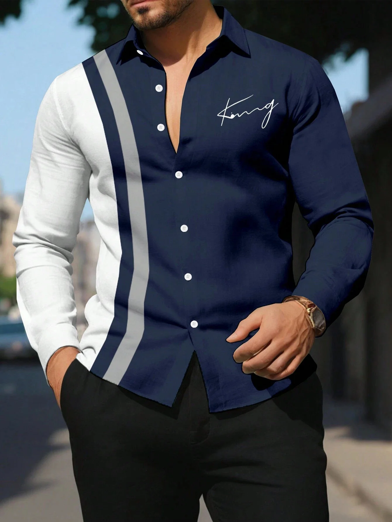 Men's Fashion Classic Business Casual Shirt Street Comfortable Long Sleeve Collar Single breasted Shirt Social Party Men's Shirt