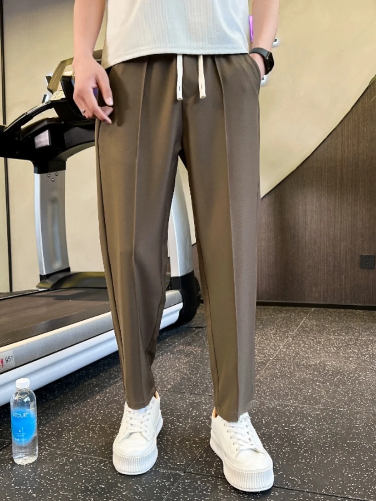 

Мужские повседневные брюки из ледяного шелка, прямые, свободного кроя, летние, молодежные, в корейском стиле, немнущиеся, длинные