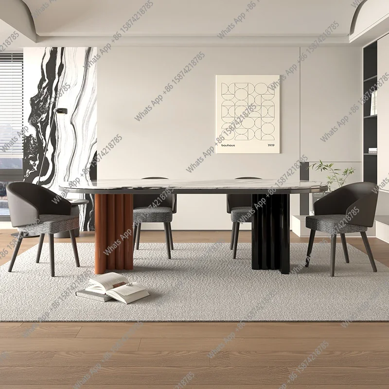 A63 Panda white marble dining table light luxury high sense modern simple household small apartment semi-circular French retro t