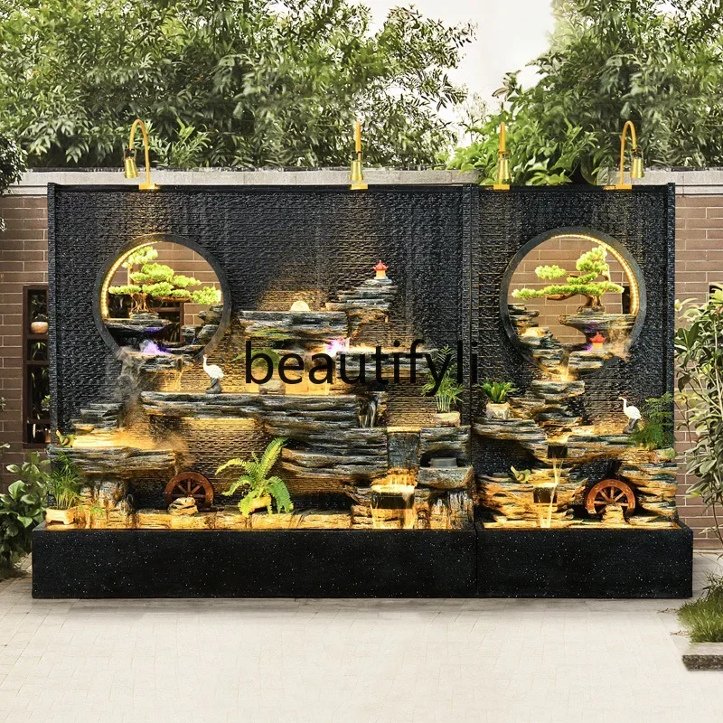 D178  Water curtain wall rockery flowing water fountain ornament living room partition screen hotel courtyard landscaping
