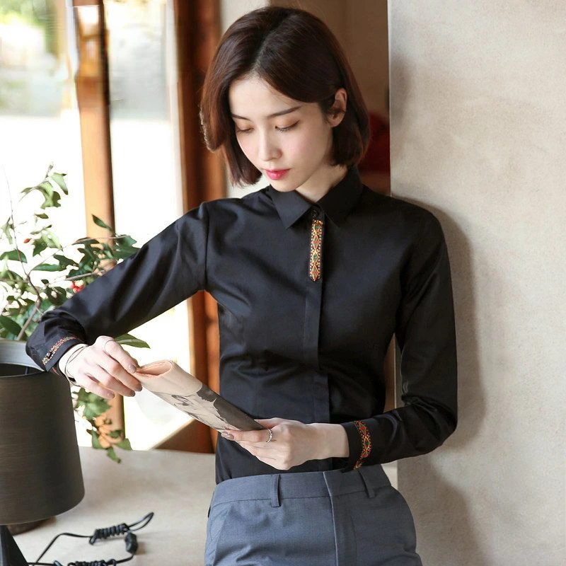 

Luxury Brand Blouses Women Long Sleeve Slim Office Lady Patchwork Tops Black White New Korean Chic Shirt Harajuku