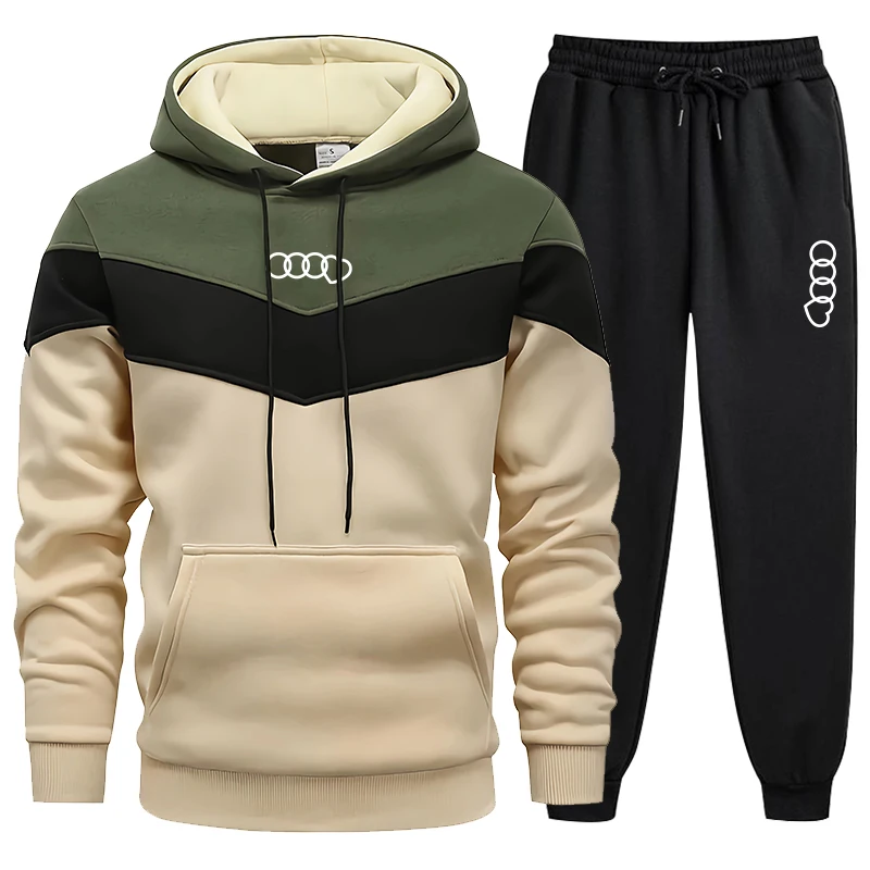 2024 New Fashion Mens Tracksuit Wear Stripe Hoodies+Sweatpants 2 Piece Set High Quality Autumn Winter Daily Casual Jogging Suit