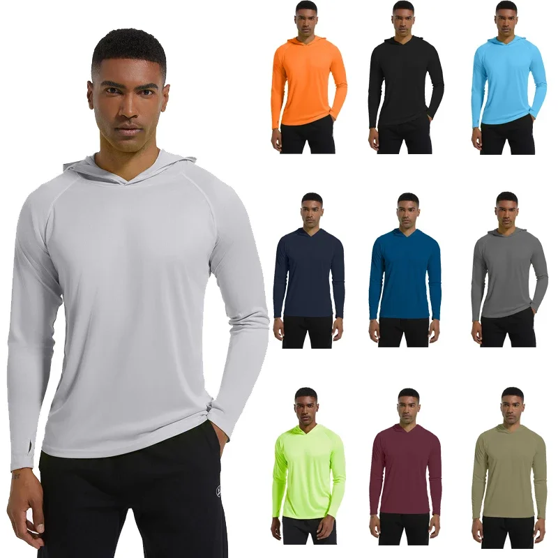 Camisetas con protección solar Upf 50+ para hombre, camiseta de manga larga, camisetas informales para hombre, camisetas para correr y gimnasio de secado rápido con capucha, ropa para hombre