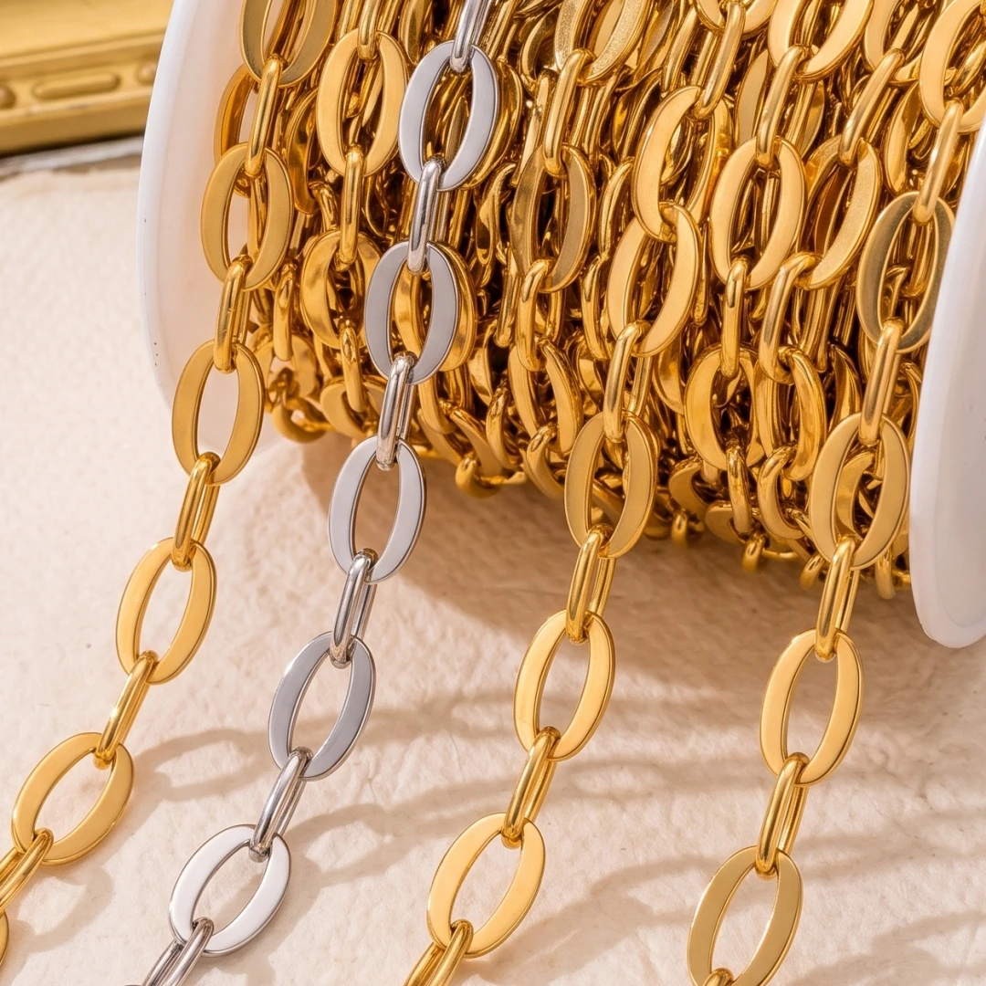 0.5meter 1meter Gold Stainless Steel Oval Paperclip Chain for Jewelry Making Chunky Chain Necklace Bracelet Bulk Chain Supplies
