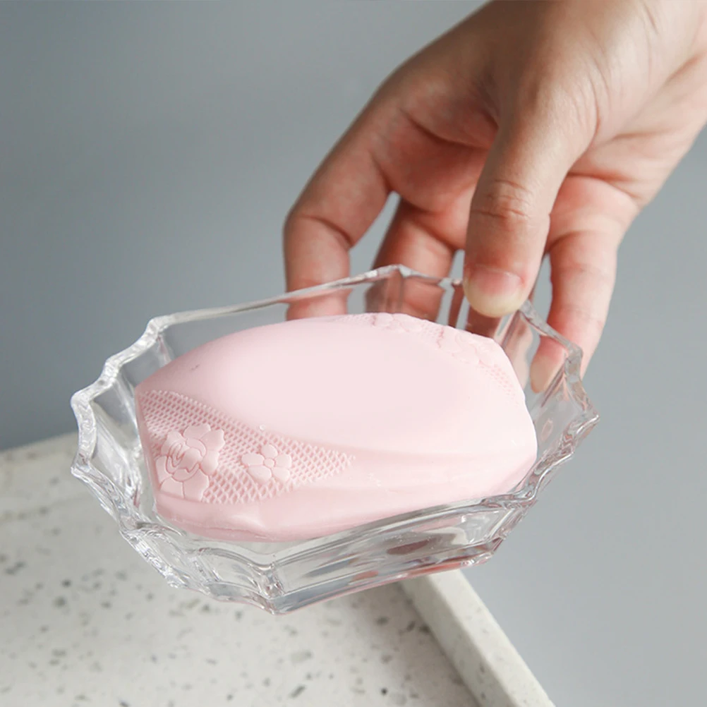 

2Pcs Clear Glass Soap Dish Holder Bathroom Organizer Transparent Simple Container Soap Box Bathroom Supply