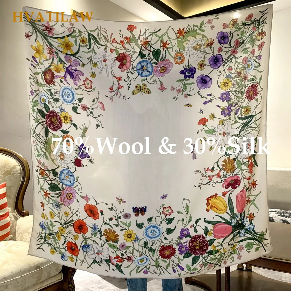 2026 Wool Silk Blend Wrap Square Scarf 135x135cm Women Winter Warm Soft Silky Headscarf Hijab Neck Warmer Shoulder Cover Scarves