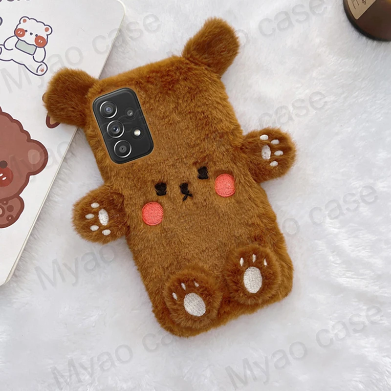 Cartoon Cute Bear Plush Fur Phone Case For Samsung galaxy A13 A23 A33 A53  A73 A12 A22 A50 A51 A52 A72 A70 A71 A11 A20 A30 A21S - AliExpress 202192403