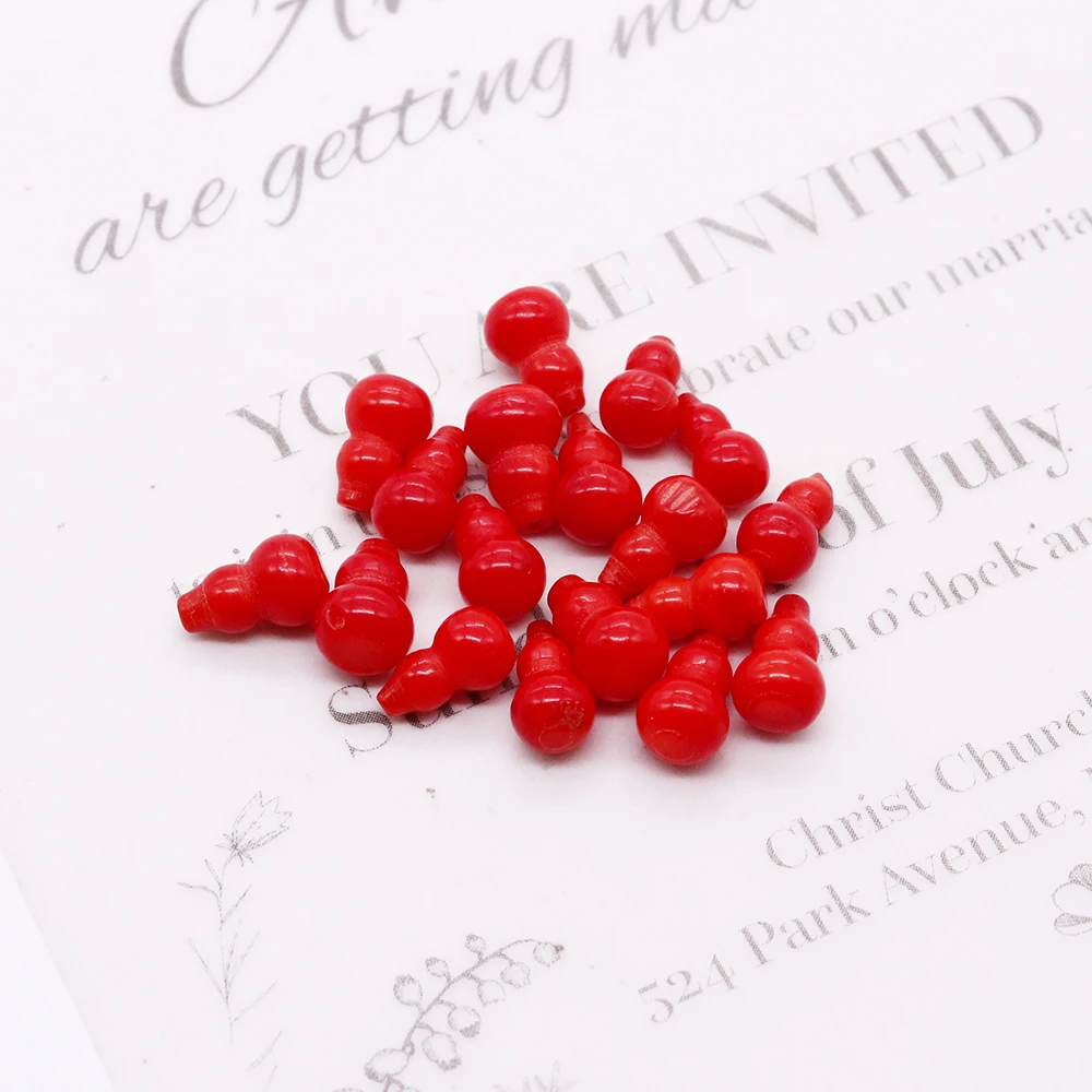 2 Pcs/1 Pack of Natural Red Coral Beads Hand Carved Gourd Shape Straight Hole DIY Necklace Pendant Earrings Jewelry Gift Making